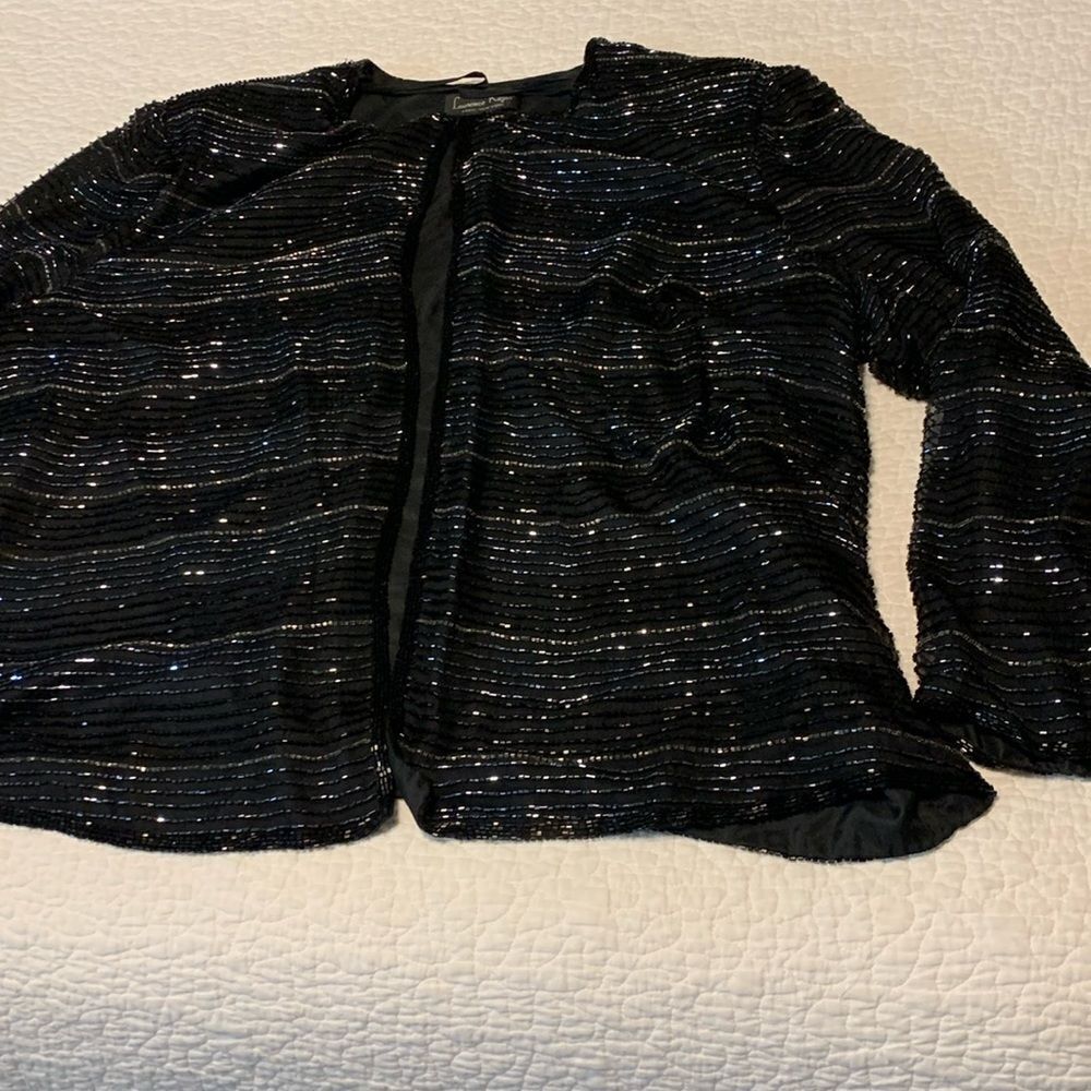 Lawrence Kazar Size 2X beaded open front blazer with hook/eye closure